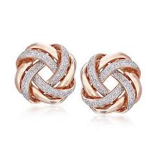 20 Ct T W Diamond Love Knot Earrings In 18kt Rose Gold Over Sterling Ross Simons Round Diamond Earrings Diamond Earrings Studs Gold Diamond Earrings