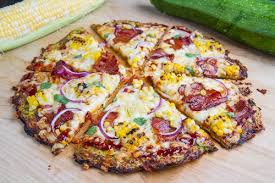 Zucchini Pizza Crust With Chipotle Bbq Bacon And Grilled Corn Pizza Recipe Zucchini Pizza Crust Healthy Pizza Recipes Zucchini Pizzas