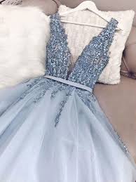 Open Back Prom Dresses V Neck Dusty Blue Beaded Prom Dress Sparkly Evening Dress Jkl1657 In 2020 Trendy Prom Dresses Cute Prom Dresses Pretty Prom Dresses
