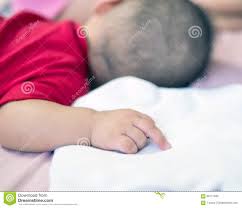 Asian Baby Sleeping On The Bed With Middle Finger Stock Image Image Of Lifestyle Clothing 66777095