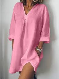 Casual Cotton Solid Color V Neck Long Sleeve Pocket Dress Banggood Mobile Long Sleeve Pocket Dress Simple Mini Dress Cotton Shift Dress