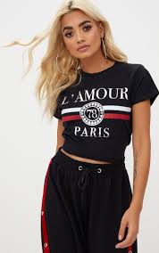 Black L Amour Slogan Foil Print Fitted T Shirt 1 Women Trendy Fashion Tops T Shirts Uk