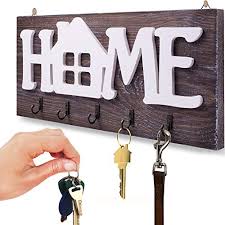 The word keys spelled in simple block letters makes its purpose quite clear, especially with the five hooks dangling below. I S Company Key Holder For Wall Home Natural Wood Decorative Rustic Key Ring Holder W 5 Hooks Premium Organizer For Living Area Kitchen Wall Mounted Keyring Rack Special Brown Buy Online In