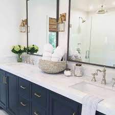 This board includes rustic, old cabinets and fresh, modernist ones. 9 Navy Blue Bathroom Ideas