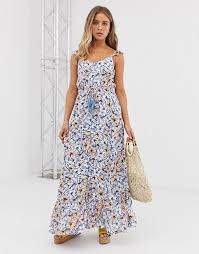 New Look Frill Strap Maxi Dress In Blue Floral Asos Maxi Dress Dresses Maxi