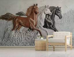 3d Embossed Horses Textile Wallpaper Wall Art Wallpaper Mural Art Wallpaper