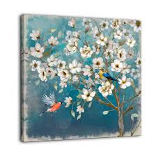 Canvas Wall Art Flower Bird Wall Decor For Bedroom Bathroom Framed Artwork For Walls Modern Wall Decorations Prints Picture For Kitchen Home Decor Size 14x14 Painting Of White Flowers Tree Green Back The most common birds kitchen decor material is cotton.