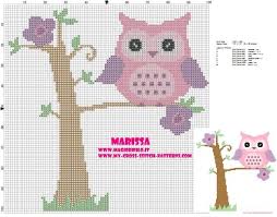 115 x 111 stitches 14 count navy blue aida: Cross Stitch Pattern Pink Owl On Tree Free Cross Stitch Patterns Simple Unique Alphabets Baby Cross Stitch Owl Cross Stitch Animals Cross Stitch