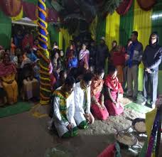 Scene of Ritualistic worship 'Kherai' Scene of Khamao Barkhwnai Mwsanai (Dance performed on the Drum)