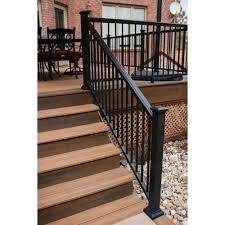 White polycomposite stair rail kit without brackets. Aria Railing 36 In X 6 Ft Bronze Powder Coated Aluminum Preassembled Deck Stair Railing As152306z The Home Depot Railings Outdoor Exterior Stair Railing Outdoor Stair Railing