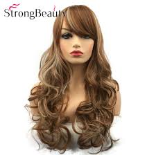 Eva longoria beautiful long wavy hairstyles. Long Wavy Blonde Highlight Auburn Synthetic Hair Wig Natural Curly Full Wigs Ebay