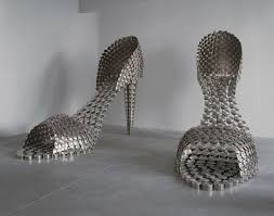 Giant Shoes Made Of Pots Pans Designtaxi Com Shoe Art Steel Shoes Sculpture