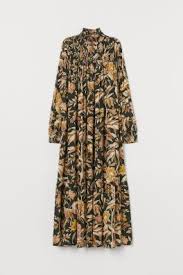 Dress With Stand Up Collar Dark Green Floral Ladies H M Us In 2020 Calf Length Dress Hm Dress Dresses