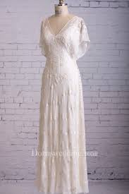 V Neck Graceful Button Side Dress With Butterfly Sleeves Casual Wedding Dress Simple Wedding Dress Casual Backyard Wedding Dresses