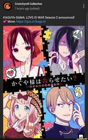 C 7hours Ago Edited Kaguya Sama Love Is War Season 2 Announced More Https Got Cr Kagu Yt Ifunny Anime Anime Wall Art Manga Covers