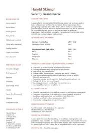 Student Entry Level Security Guard Resume Template