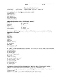 Text of unit 5 test answer key. Chemistry Review Sheet Unit 1