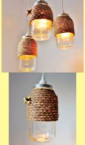 The Hive Mason Jar Pendant Lamp Hanging Lighting Fixture With A Rope Wrapped Half Gallon Jar Rustic Bootsn Bienenprodukte Honigbiene Basteln Und Selbermachen