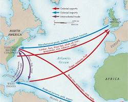 map showing the trade routes between Europe and the Americas