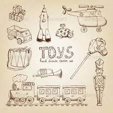 Vintage Hand Drawn Toys How To Draw Hands Train Drawing Christmas Toy Train