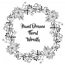 Trendy abstract waves black and white line art decoration set for wallpaper and wall art design. Free Vector Hand Drawn Black And White Floral Wreath
