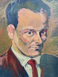Pintura Al Óleo Retrato Mann Cabeza Dinamarca Bent Eli Petersen 1958 51 X  45CM