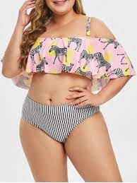 Plus Size Zebra Pineapple Striped Flounce Tankini Swimsuit In 2020 Flounce Tankini Swimsuits For Curves Swimsuits Curvy