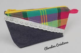 Pochette En Jeans Et Madras Jaune Pochette Porte Monnaie Broderie Anglaise