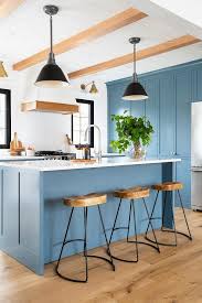 The cabinetry including trim does not go to the ceiling. Floor To Ceiling Blue Shaker Kitchen Cabinets Transitional Kitchen
