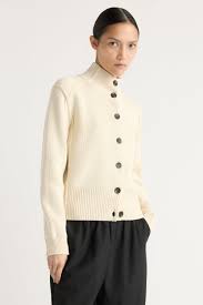 Clove Button Mock-Neck Knit Cardigan