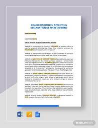 Free Board Resolution Approving Declaration Of Final Dividend Template Google Docs Word Apple Pages Template Net Words Word Doc Dividend