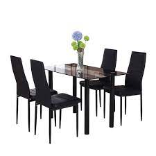 Get 5% in rewards with club o! Huiseneu Modern Black Glass Dining Room Chairs And Table Set 4 Faux Leather Chairs For Kitchen Furniture 1 Table 4 Chairs Buy Online In Guam At Guam Desertcart Com Productid 89034212