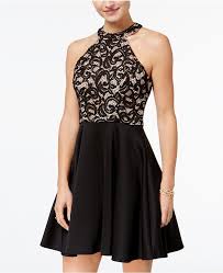 B Darlin Juniors Strappy Lace Halter Fit Flare Dress Reviews Dresses Juniors Macy S Cocktail Dress Lace Fit And Flare Cocktail Dress Halter Cocktail Dress