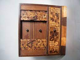 This padded mattress can be folded and stored in the 押入れ (oshiire) which is a closet, so that the room can be used for other purposes during the day. Japanese Export Marquetry Cabinet Meiji Period 1868 1911 Item 1367358