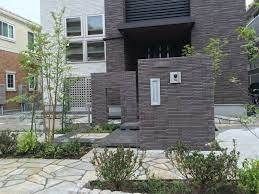 ボーダータイル門柱外構 玄関 エクステリア ガーデンプラン ボーダータイル