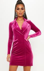 Hot Pink Velvet Blazer Dress Velvet Clothes Blazer Dress Short Dresses
