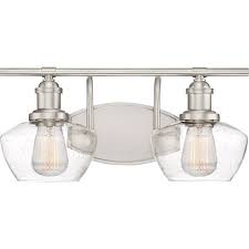 A Modern Design Comes From Our Watermans Vanity Light The Seedy Glass And Lustrous Brushed Nickel Finish Are Remi Vanity Lighting Quoizel Bath Vanity Lighting