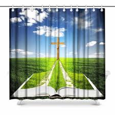 Pop Open Bible With Grass And A Way Walking Towards Cross Bathroom Decor Shower Curtain Set 66x72 Inch Walmart Canada
