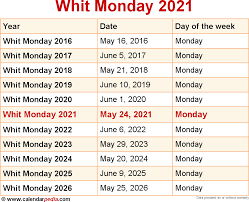 Whit monday (pentecost monday, monday of the holy spirit) each year is the day after pentecost or often called. When Is Whit Monday 2021
