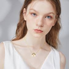 10K Gold Cubic Zirconia Rainbow & Sun Pendant Necklace