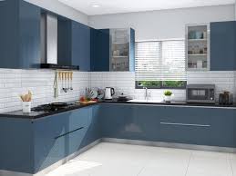 Let us look at the normally, you do not have cabinets to go along with such chimneys. Trooper Blue L Shaped Modular Kitchen India Homelane Kitchen Interior Design Decor Modern Kitchen Cabinet Design Kitchen Design Decor