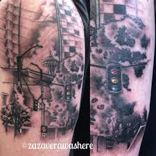 Tattoos and tattoo removal in seattle, wa. Zazatattoos Seattle Space Needle Seattletattoo Black And Grey Tattoo Emerald City Cityscape