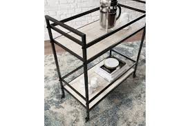 This rack could be either hanged or placed on floor for organizing kitchenware. Home Bar Furniture Home Kitchen Signature Design By Ashley Waylowe Bar Cart With Two Shelves Locking Caster Wheels Black Tan Princepalace Co Th