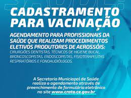 Tipo de agendamento * leia atentamente as instruções abaixo. Crato Inicia Agendamento Da Vacinacao Para Trabalhadores De Saude Que Realizam Procedimentos Geradores De Aerossois