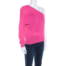 Celine Hot Pink Ribbed Knit One Shoulder Top M Celine Tlc