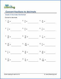 Equivalent fraction can be built to very large numbers. Fractions To Decimals Worksheets K5 Learning