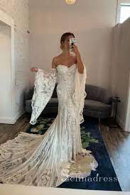 Chic Mermaid Boho Lace Court Train Rustic Wedding Dress Sew057 Dream Wedding Dresses Wedding Guest Dress Summer Lavender Bridesmaid Dresses