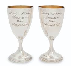 For their 1st anniversary, look for paper. A Pair Of Silver Plate Presentation Goblets A 25th Wedding Anniversary Gift Christie S