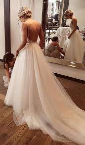 Backless Lace Tulle Beach Wedding Dress Fashion Custom Made Bridal Dre Beach Bridal Dresses Wedding Dress Low Back Backless Wedding Dress
