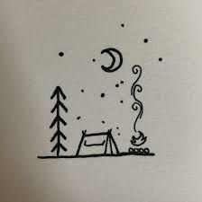 Travel Drawing By Imo Lee Tree Tent Fire Bonfire Flames Fire Pit Smoke Moon Stars Night Forest Simpl Tent Drawing Art Drawings Simple Forest Drawing